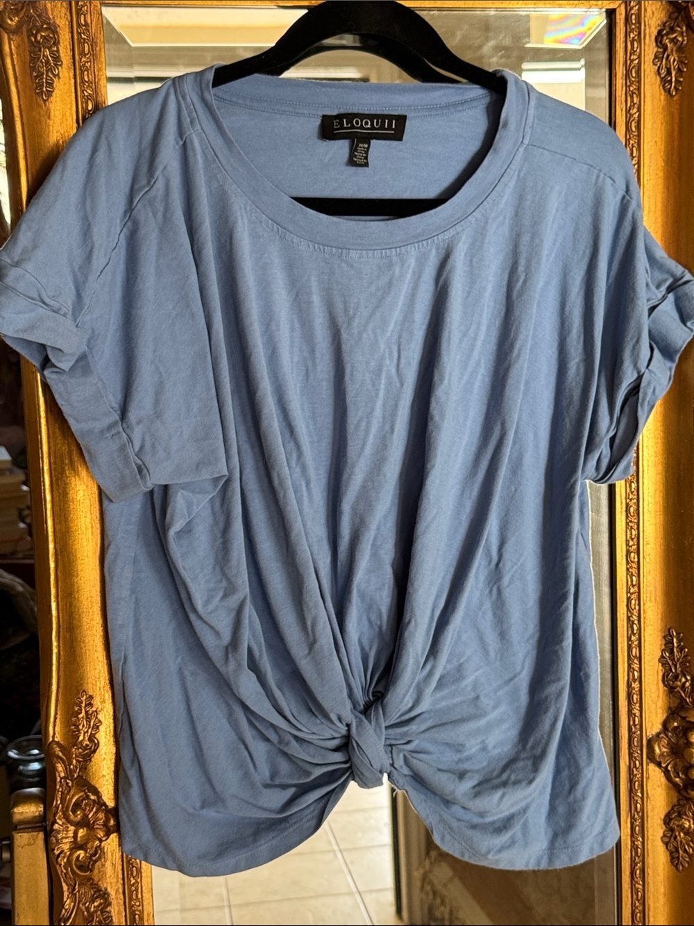Eloquii Dusty Blue Knot-Front Short Sleeve Tee